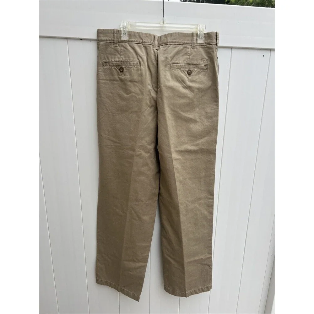 IZOD American Chino Mens Pants Classic Fit Size 36x32 Khaki Pleated 100% Cotton